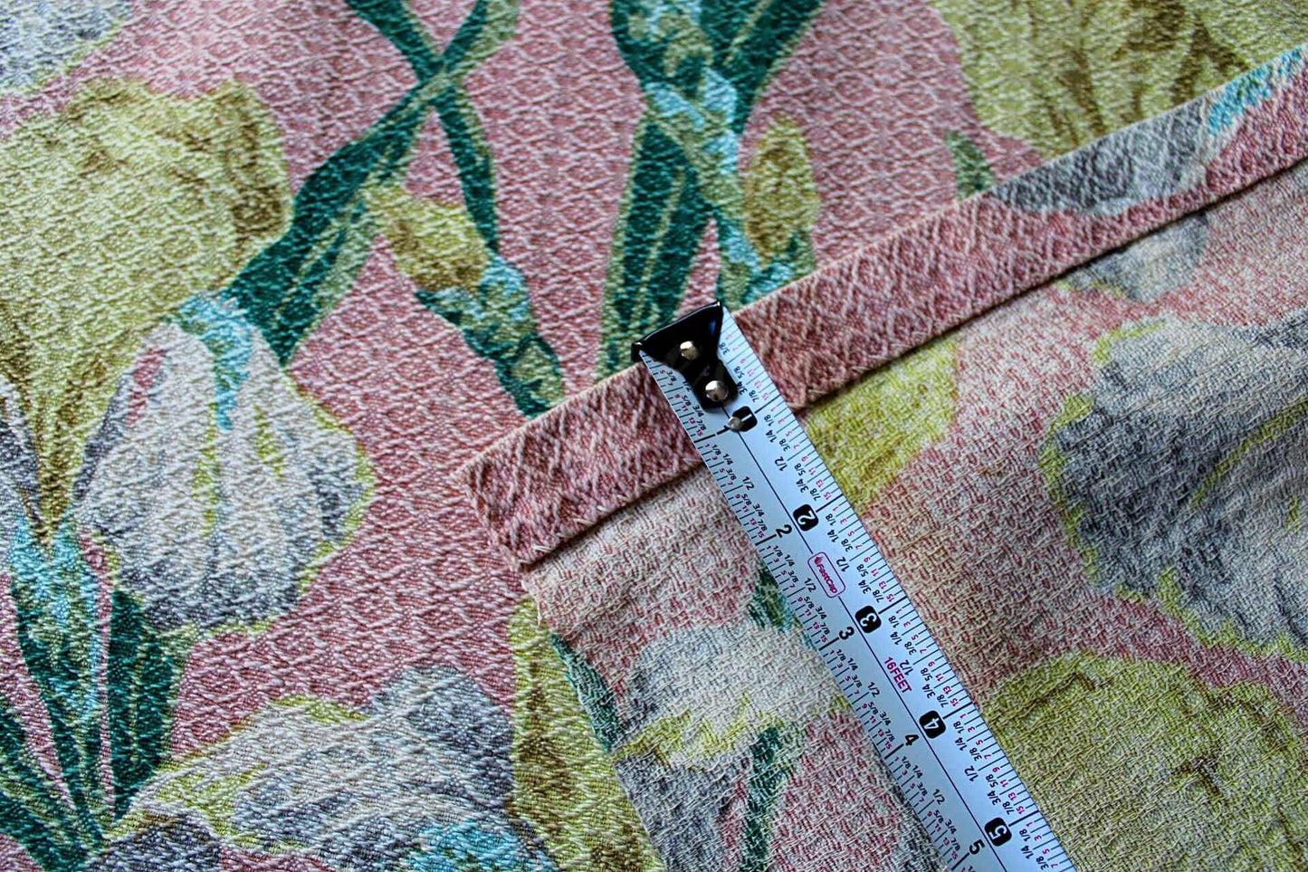 Vintage IRIS Floral Barkcloth Fabric Piece, 29.5" x 23" inches, Mauve Pink Rose & Old Fashioned Yellow Blooms, Deconstructed Curtain Panel