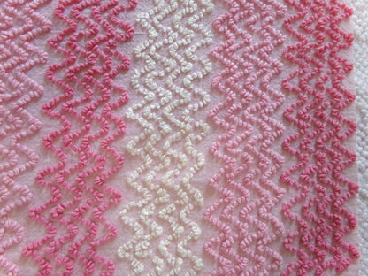 Pink Vintage Chenille Bedspread Fabric, Zig Zag Texture, 15" x 23" piece