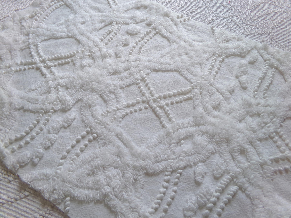 White Infinity Links Vintage Chenille Bedspread Fabric, 12x18" Piece