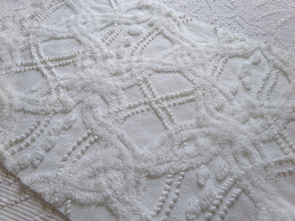 White Infinity Links Vintage Chenille Bedspread Fabric, 12x18" Piece