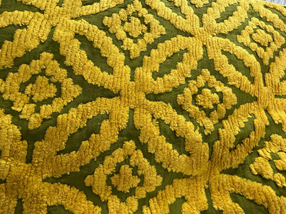 Avocado Olive Green Vintage Chenille Bedspread Boho Gold Wedding Rings, FULL Size NOS