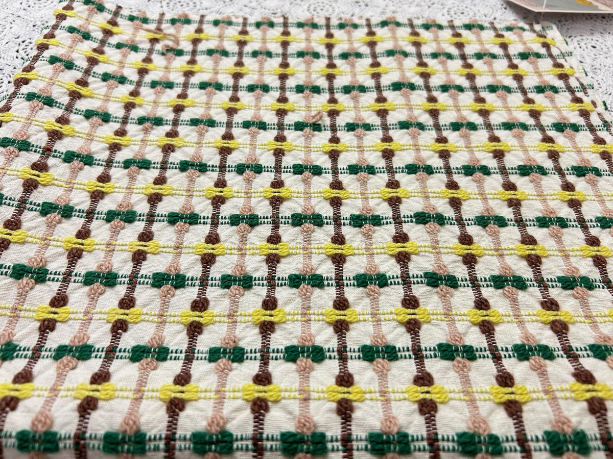 Mod Vintage Woven Chenille Fabric 21x25, Bates Bowtie Geometric Quilt Material