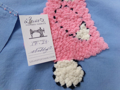 sunbonnet girl vintage chenille bedspread fabric, pink & blue sewing material, 17" x 29"