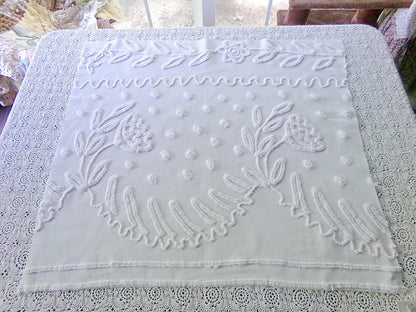 Elegant White Vintage Chenille Fabric, 20" x 23" inch Piece of Sewing Material for Quilts & Crafts