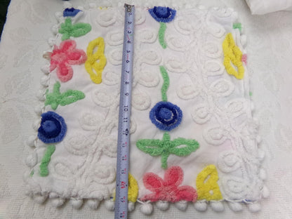canyon group vintage chenille pillow cover, single 17" square sham rainbow wedding cake design