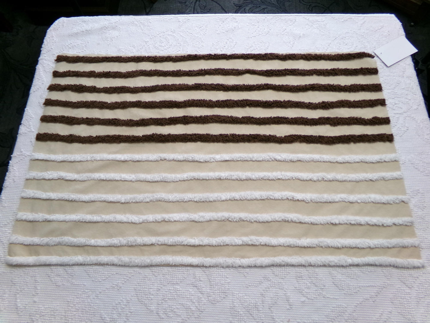 split road vintage chenille fabric, tufted contrast design, 17" x 27" unique piece of quilt material