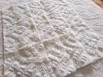 heirloom quality chenille fabric squares, set of 12 vintage 6" quilt blocks in elegant antique cream tufted geometric design
