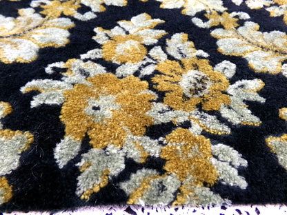 Vintage Damask Velvet Fabric Opulent Soot Black & Silver Grey Gold Upholstery Weight Small Pc 23x25"