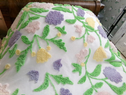 Y2K Vintage Style Chenille Bedspread, Summer Floral Burst TWIN Coverlet