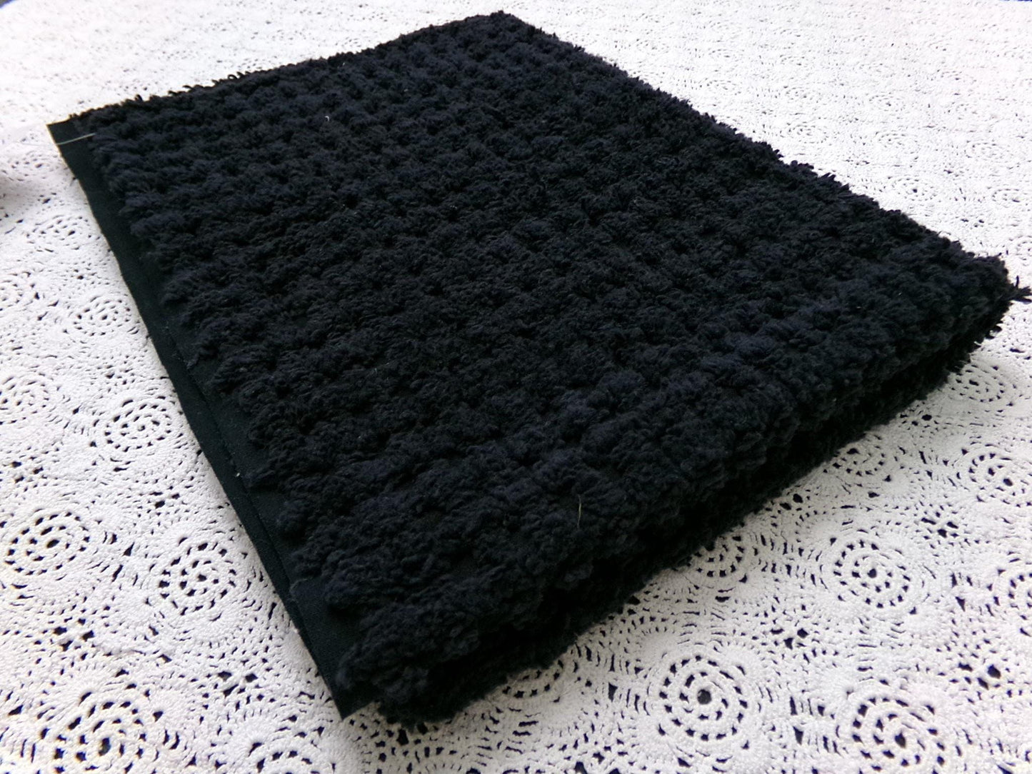 Black Vintage Chenille Fabric 18x24" Plush Waffle Grid Quilt Material