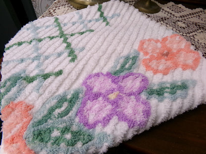 Unique Vintage Chenille Bedspread Fabric, Geometric Floral 20" x 24" piece sewing material
