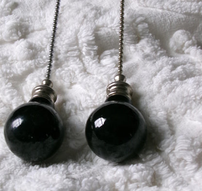 ceiling fan pulls pair, vintage style round black ceramic
