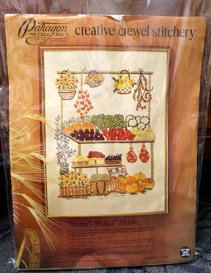 FARMER'S MARKET Vintage Crewel Embroidery Kit, Paragon Needlecraft Creative Stitchery 0223, Barbara Sparre 1970s Design