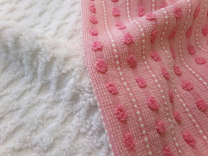 Vintage Chenille Fabric Bundle in Pink Dot & White Lattice, 2 Pieces 12" x 18" each | Quick Stash Builder for Fiber Arts, Quilting