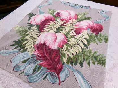 Pink Feather Plumes Vintage Barkcloth Style Fabric Rayon Texture Material 19x22"