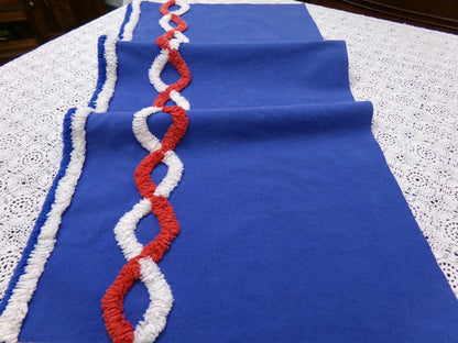 Nautical Rope Vintage Chenille Fabric, Red White & Blue 13" x 28" piece