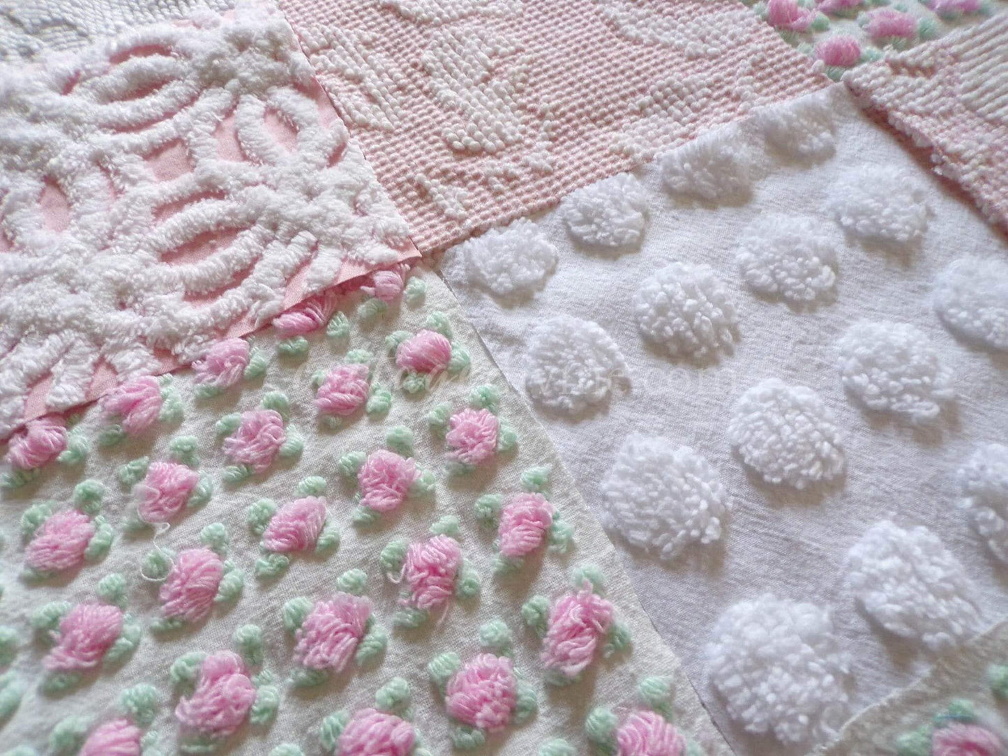 Pink Whispers Chenille Quilt Squares Set from Vintage Bedspread Fabric, 16 Blocks, 6" inch