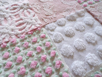 Pink Whispers Chenille Quilt Squares Set from Vintage Bedspread Fabric, 16 Blocks, 6" inch