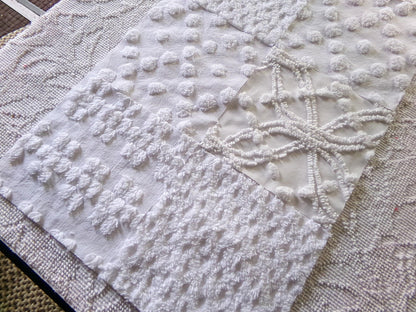 farmhouse style white chenille fabric squares, 7.5" vintage quilt blocks, set of 8 for sewing, crafts & quilting