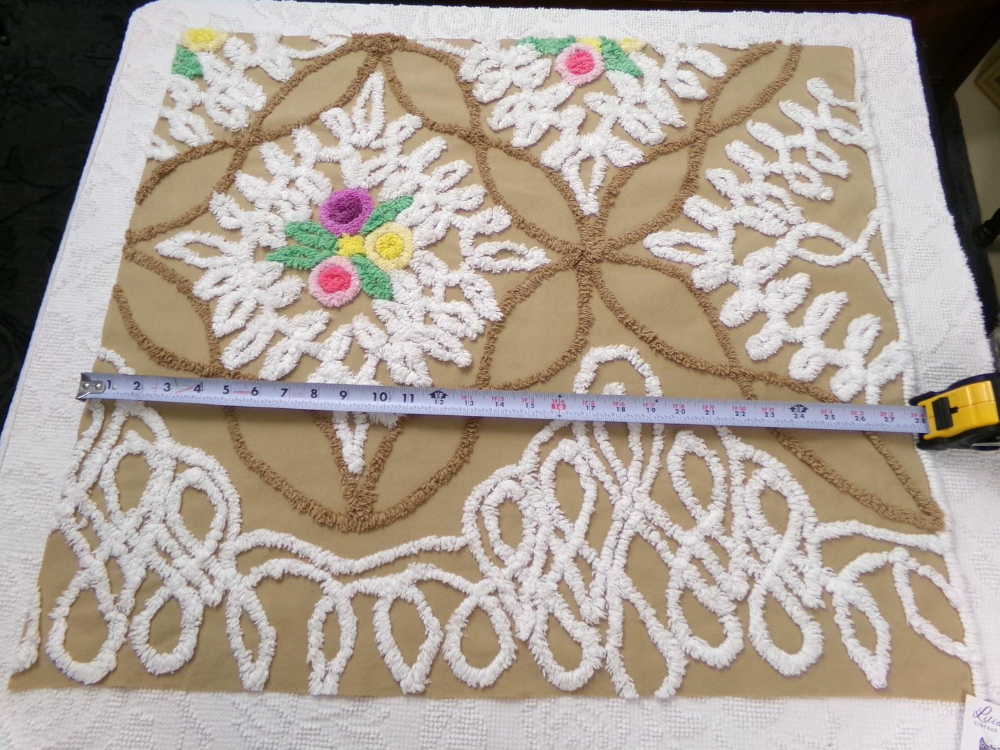 Frosted Chocolate Cake Vintage Chenille Fabric, Sewing Quilt Material 27" x 24" Piece