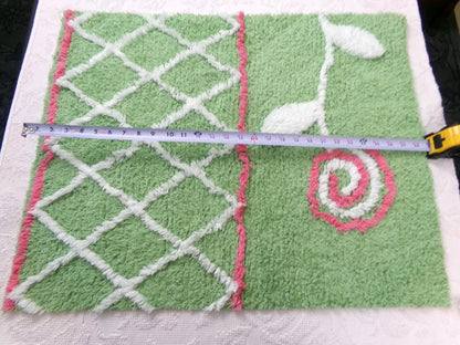 Pink Lollipop Flower Vintage Style Chenille Fabric Apple Green 22 x 27" Sewing Material