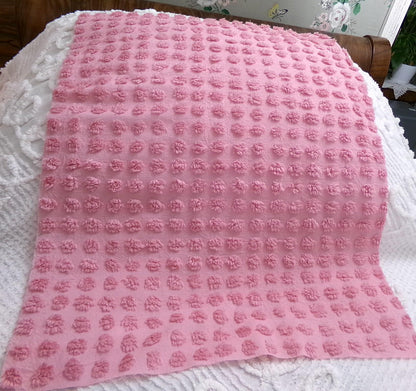 Pink Puffer Pops Vintage Chenille Fabric, Windswept Bobble Tufts, 18x24"