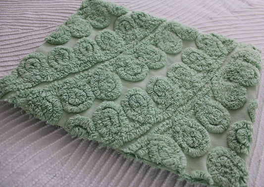Mint Green Ice Cream Vintage Chenille Fabric 18.5x22" Curlicue Swirl
