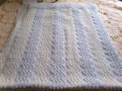 pastel blue & cream vintage chenille fabric, 24" x 18" inch cut piece, gentle zig zag texture, great quilt material for sewing