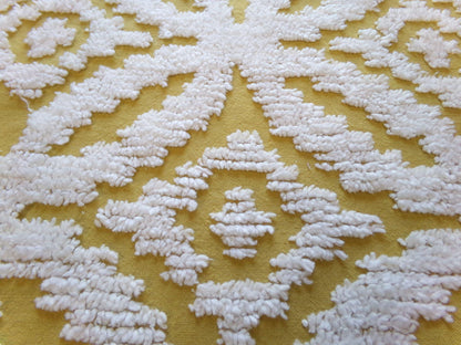 honey harvest gold vintage chenille fabric, retro 18" x 25" cut piece, white geometric tufts, lightweight cotton sewing fabric