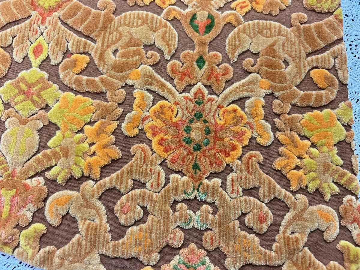 Boho Vintage Cut Velvet Fabric, Copper Brown Tapestry Style Chenille Material, 24x21" Pc