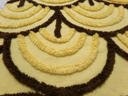 Vintage Chenille Bedspread Fabric Yellow Brown Swag Scallop 18x22.5" Piece Quilt Sewing Material