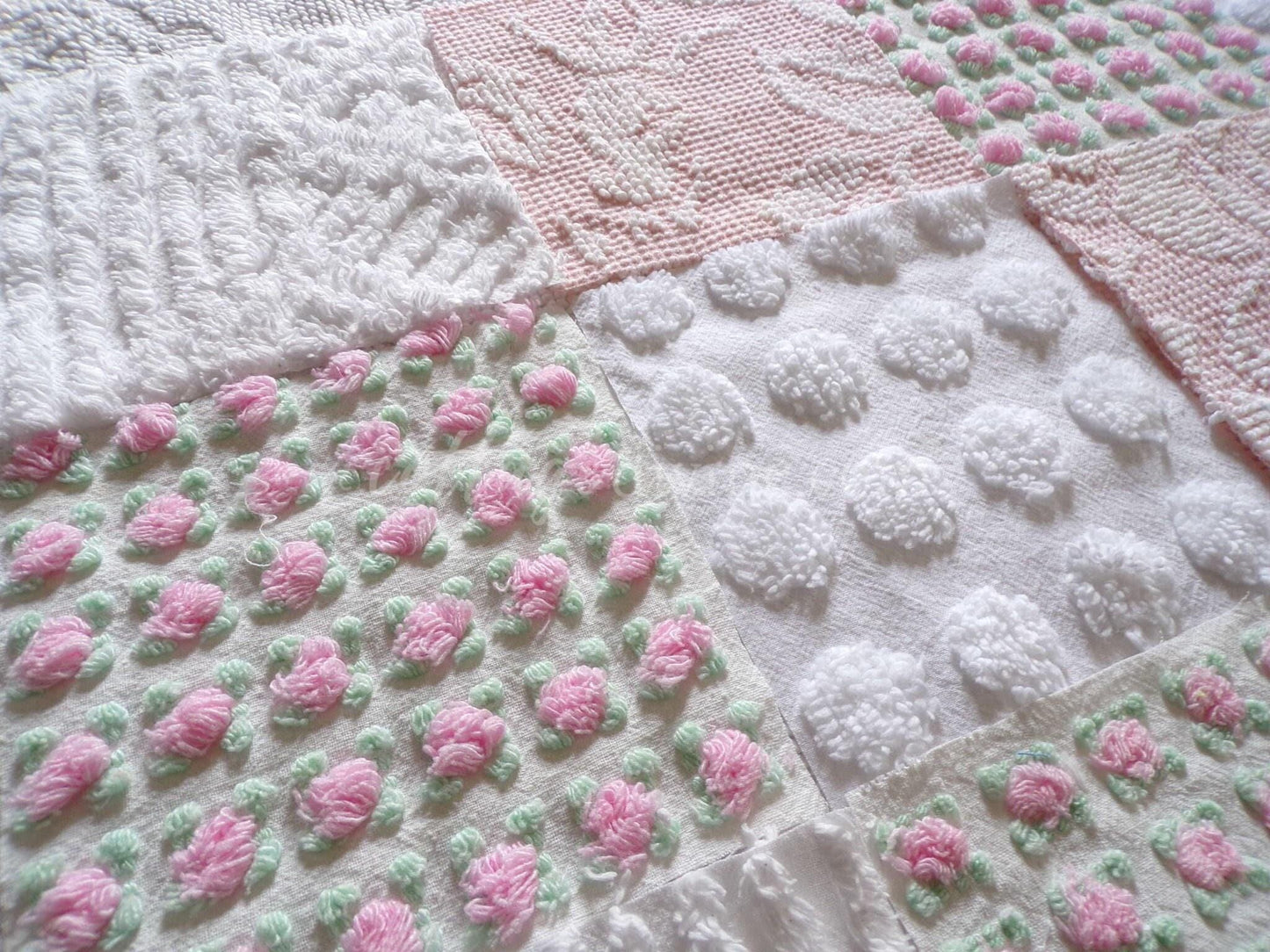 Cottage Classics Chenille Quilt Squares Set from Vintage Bedspread Fabric, 16 Blocks, 6" inch