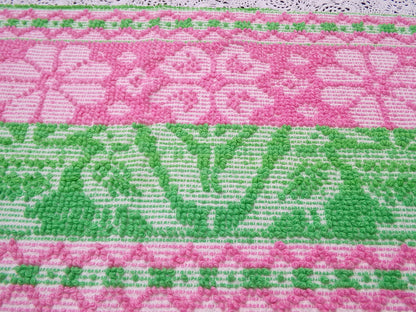 Vintage Hobnail Chenille Fabric Scandinavian Style Reversible Shadow Folk Art Design 17" x 23"