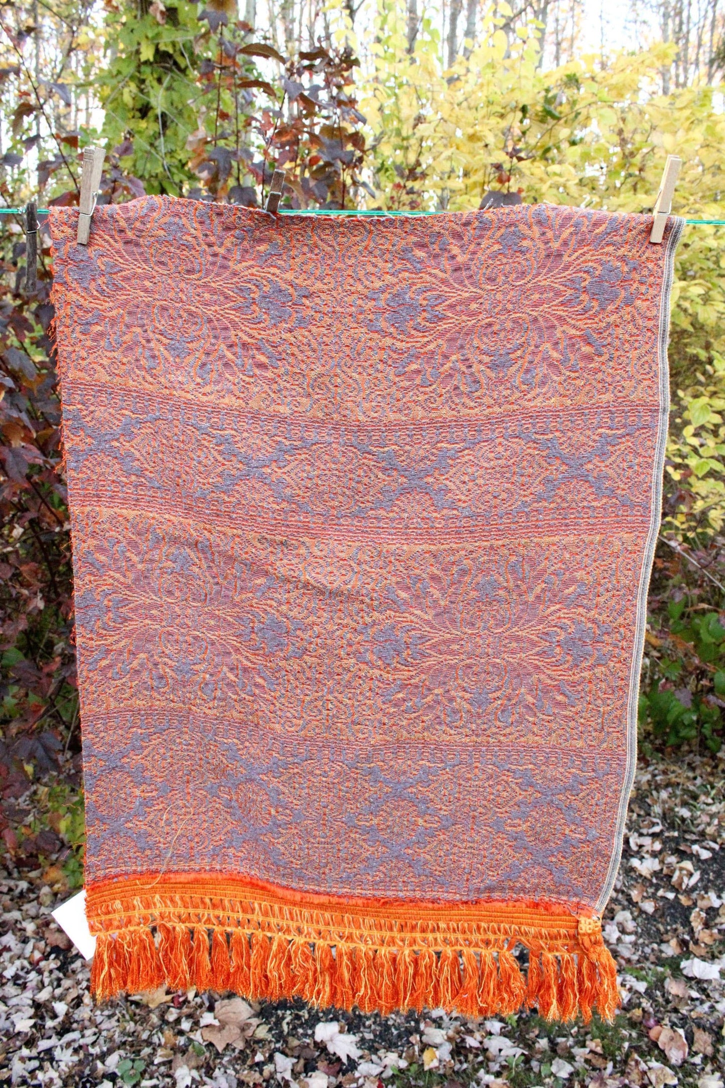 Luxurious Vintage Tapestry Fabric, Shimmer Gold & Orange Woven Damask Sewing Material, 20" x 25"