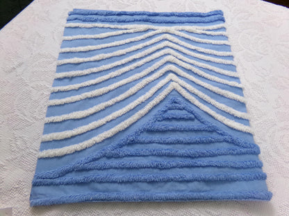 Vintage Chenille Fabric Piece, White Waves on Blue, 18" x 33" Sewing Material
