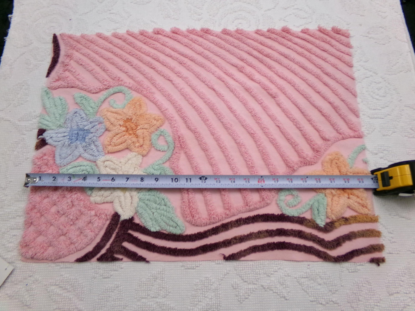 Cottage Pink Floral Vintage Chenille Fabric, Shabby Mauve Sewing & Quilt Material, 17" x 23" piece