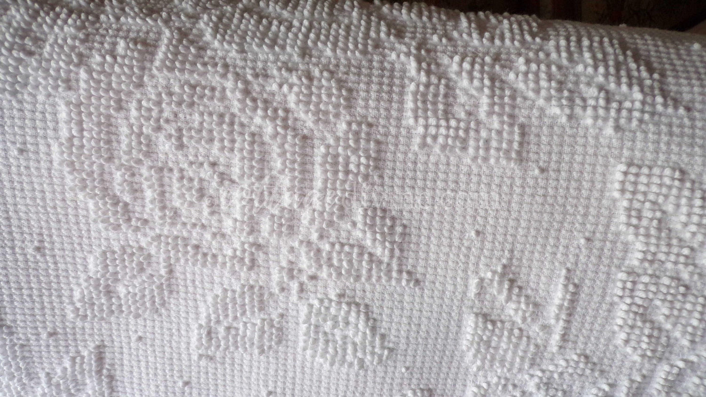 Heavenly White Vintage Chenille Fabric, Cabbage Roses & Dainty Dots, 20" x 30" inch Piece of Sewing Material, Elegant in Quilts, Pillows