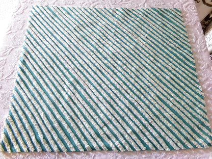 eyecatching plush stripes vintage chenille fabric, tonal green diagonal striped lines, 22" x 25" inch piece of sewing quilt material