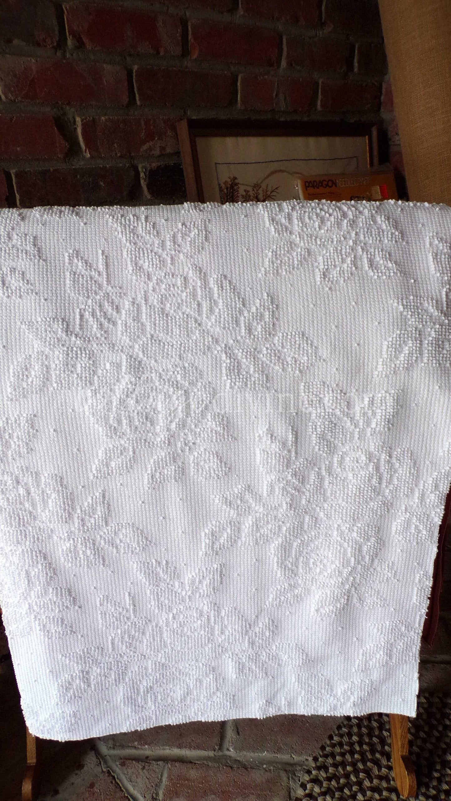 Heavenly White Vintage Chenille Fabric, Cabbage Roses & Dainty Dots, 20" x 30" inch Piece of Sewing Material, Elegant in Quilts, Pillows