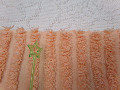 Peach Vintage Chenille Bedspread Fabric, Plush Tufted Lines, 16" x 28" piece