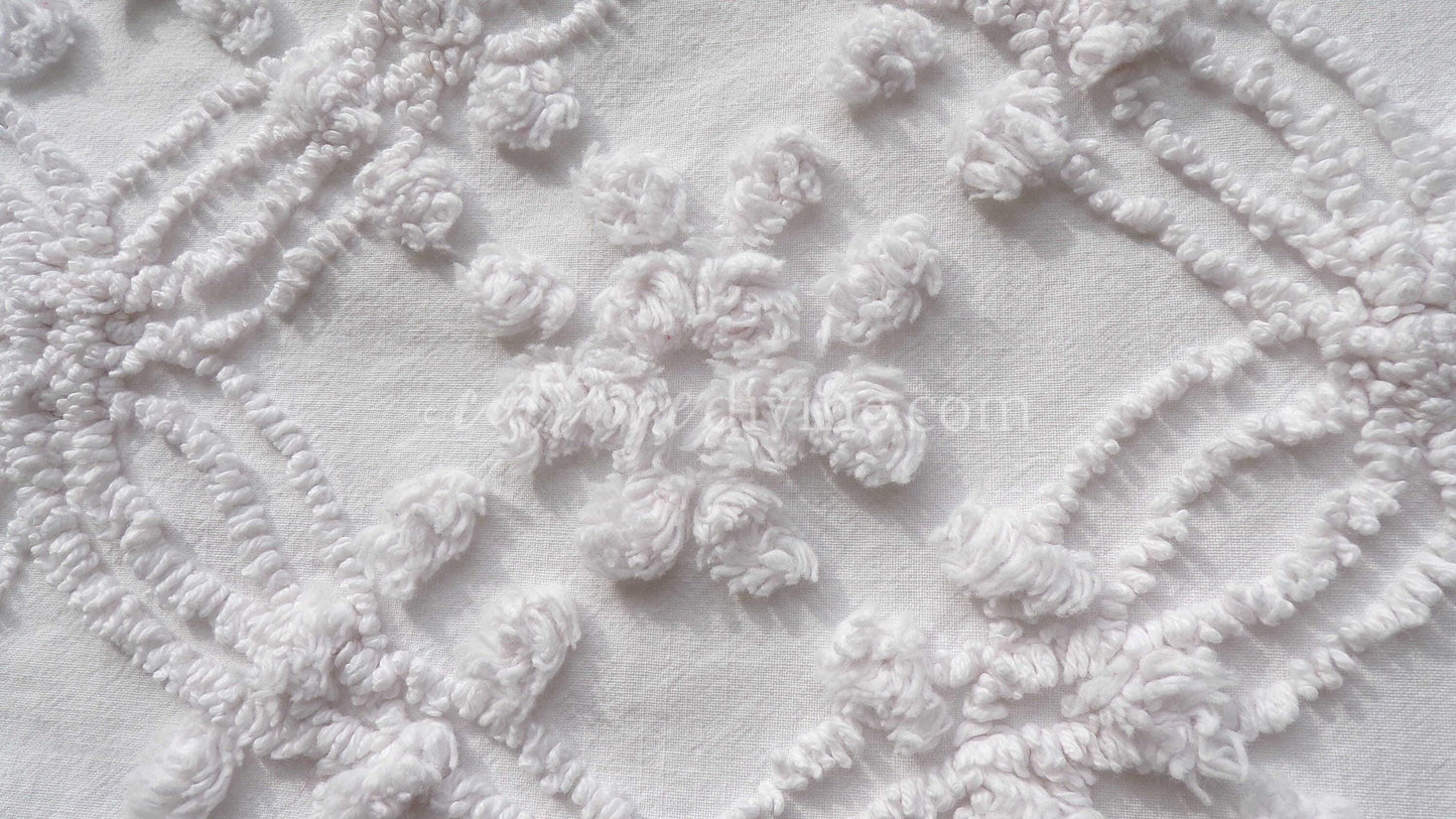 Farmhouse White Vintage Chenille Fabric Piece, 20" x 24" inches, Versatile & Neutral in Quilts and Pillows