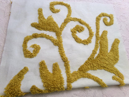 Vintage Gold & White Chenille Fabric: Sophisticated Scroll Design Modern Style Textile Craft Quilting Material, 17" x 27" Piece