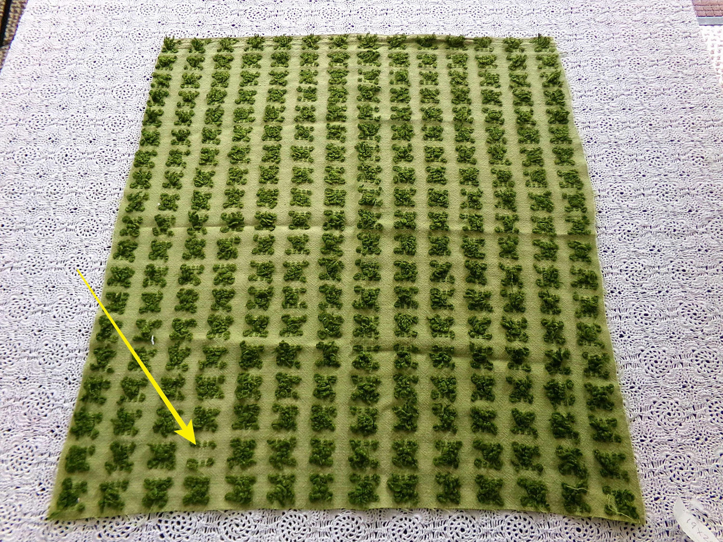 Hippie Chic Vintage Green Rosebud Chenille Fabric, Boho Rose Design
