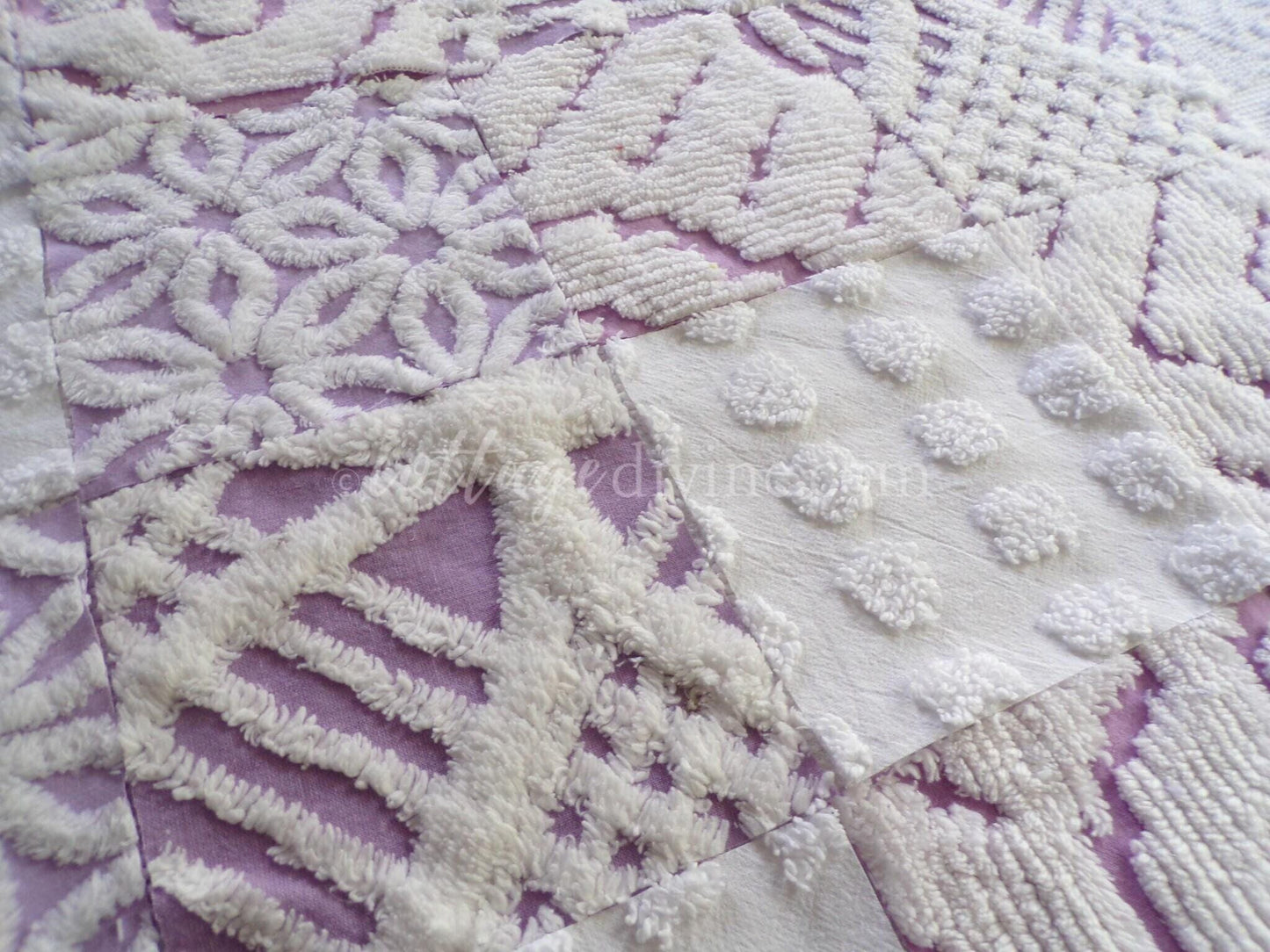 Cloud 9 Chenille Quilt Squares Set from Vintage Bedspread Fabric, 16 Blocks, 6" x 6" inch