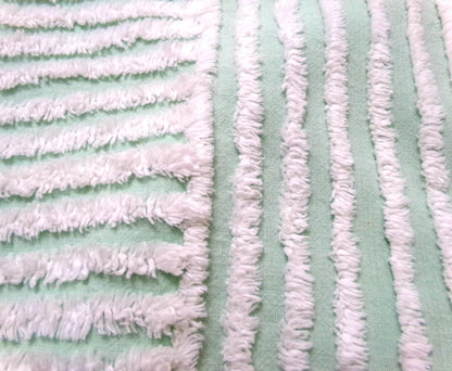 Vintage Chenille Bedspread Fabric, White Multidirectional Stripe Mint Green 18x24"