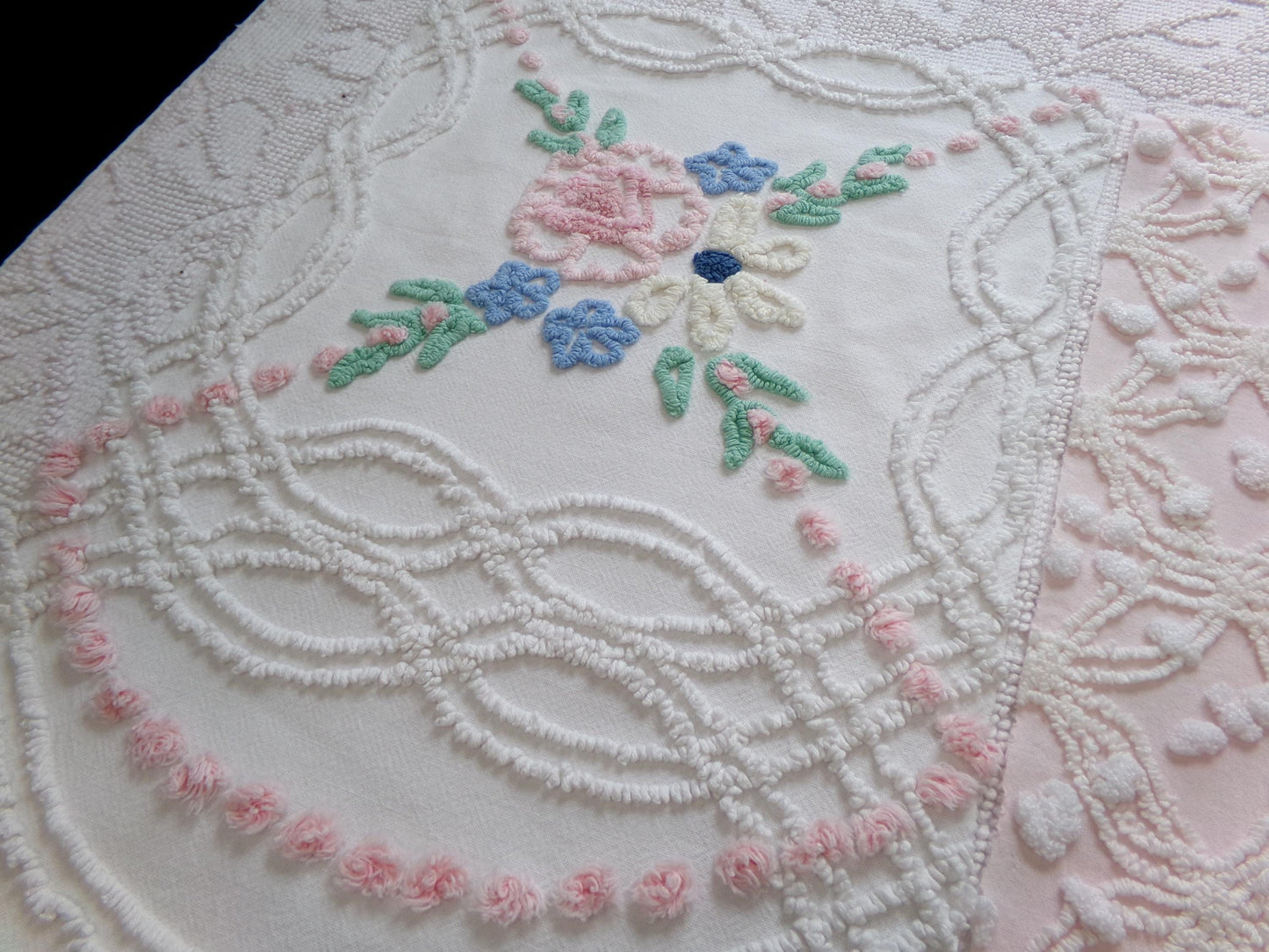 Floral Pink Vintage Chenille Fabric Bundle for Sewing, Quilting in Popular Cottage Style Patterns | 2 Pieces 12" x 18" each