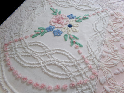 Floral Pink Vintage Chenille Fabric Bundle for Sewing, Quilting in Popular Cottage Style Patterns | 2 Pieces 12" x 18" each