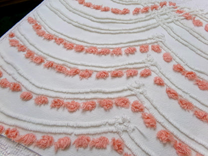 Peach Dot Swags Vintage Chenille Bedspread Fabric, White Cotton Sewing Material, 15" x 30"