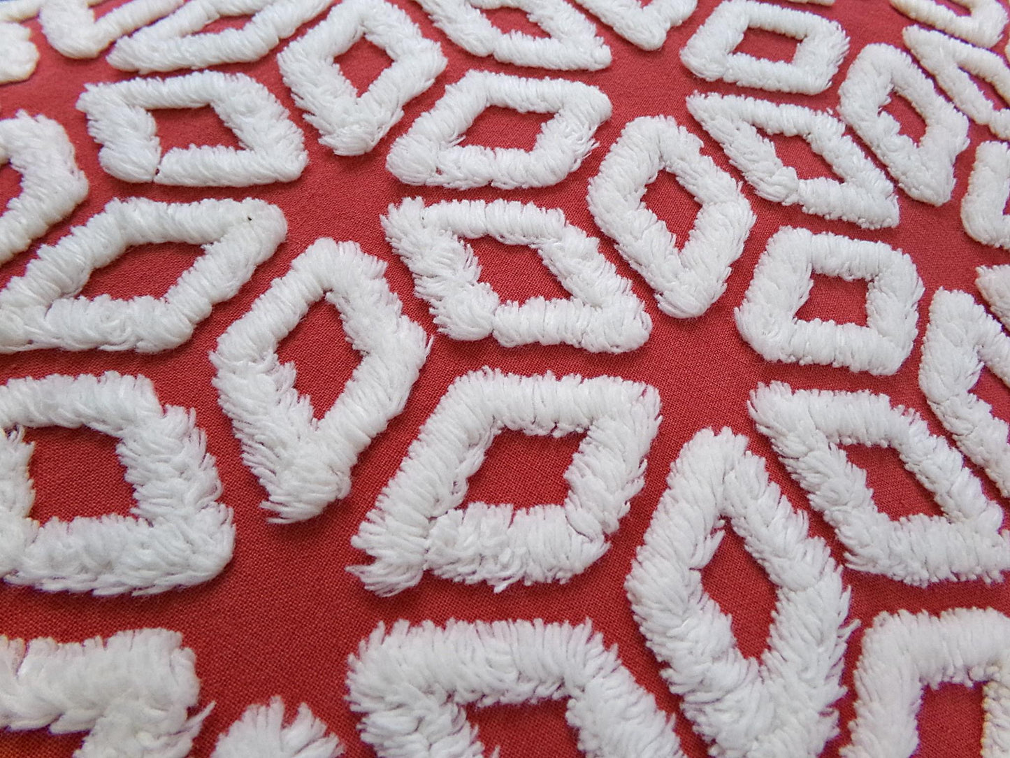 White Snowflakes Red Vintage Chenille Fabric 12x18" Piece Quilt Material