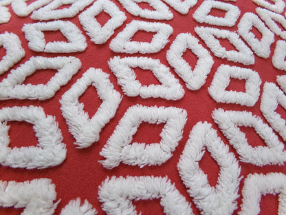 White Snowflakes Red Vintage Chenille Fabric 12x18" Piece Quilt Material